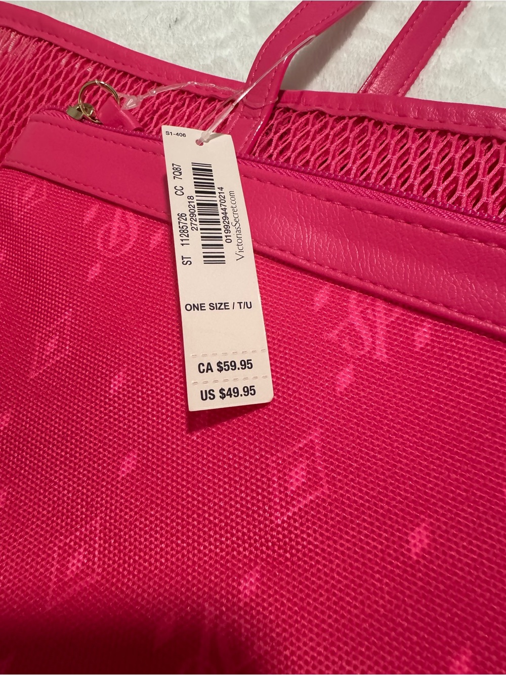 Victoria’s Secret Mesh Tote Hot Pink Tote Shopper Weekender Beach Pool Bag - Picture 6 of 10